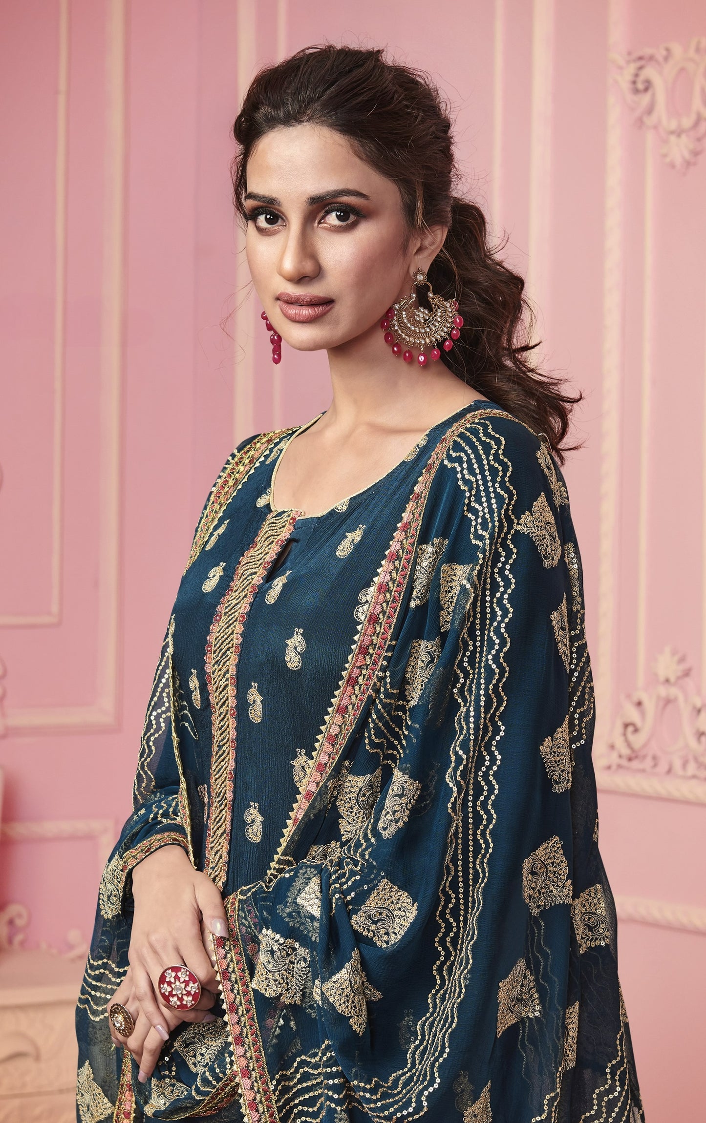 Berry Blue Embroidered Straight Salwar Suit