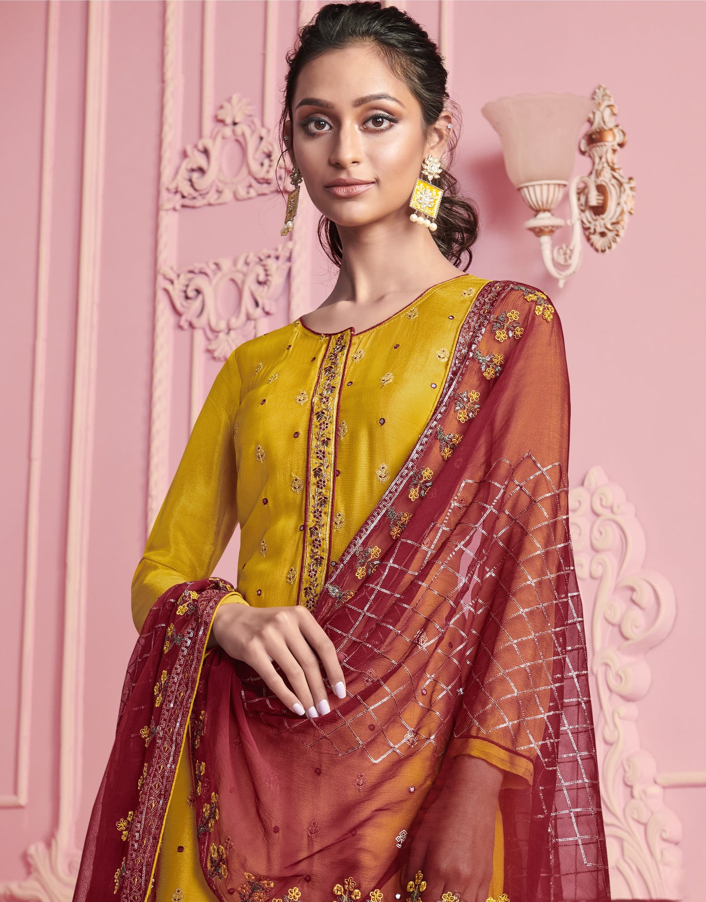 Mustard Yellow Embroidered Straight Salwar Suit