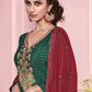 Green & Red Embroidered Straight Salwar Suit