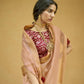 Salmon Peach Soft Tissue Organza Silk Saree With Brocade Designer Blouse