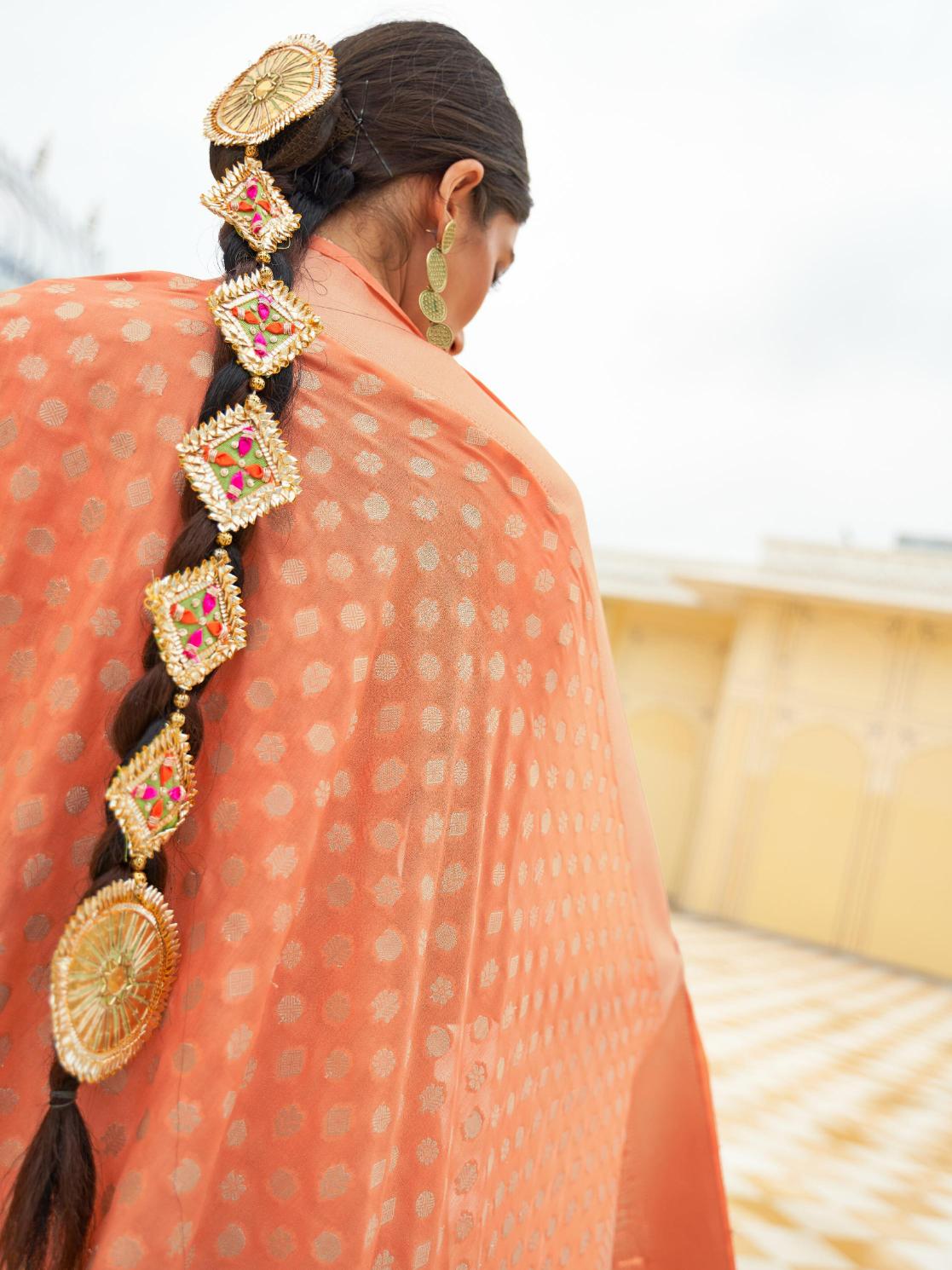 Rusty Peach Banarasi Handloom Silk Saree