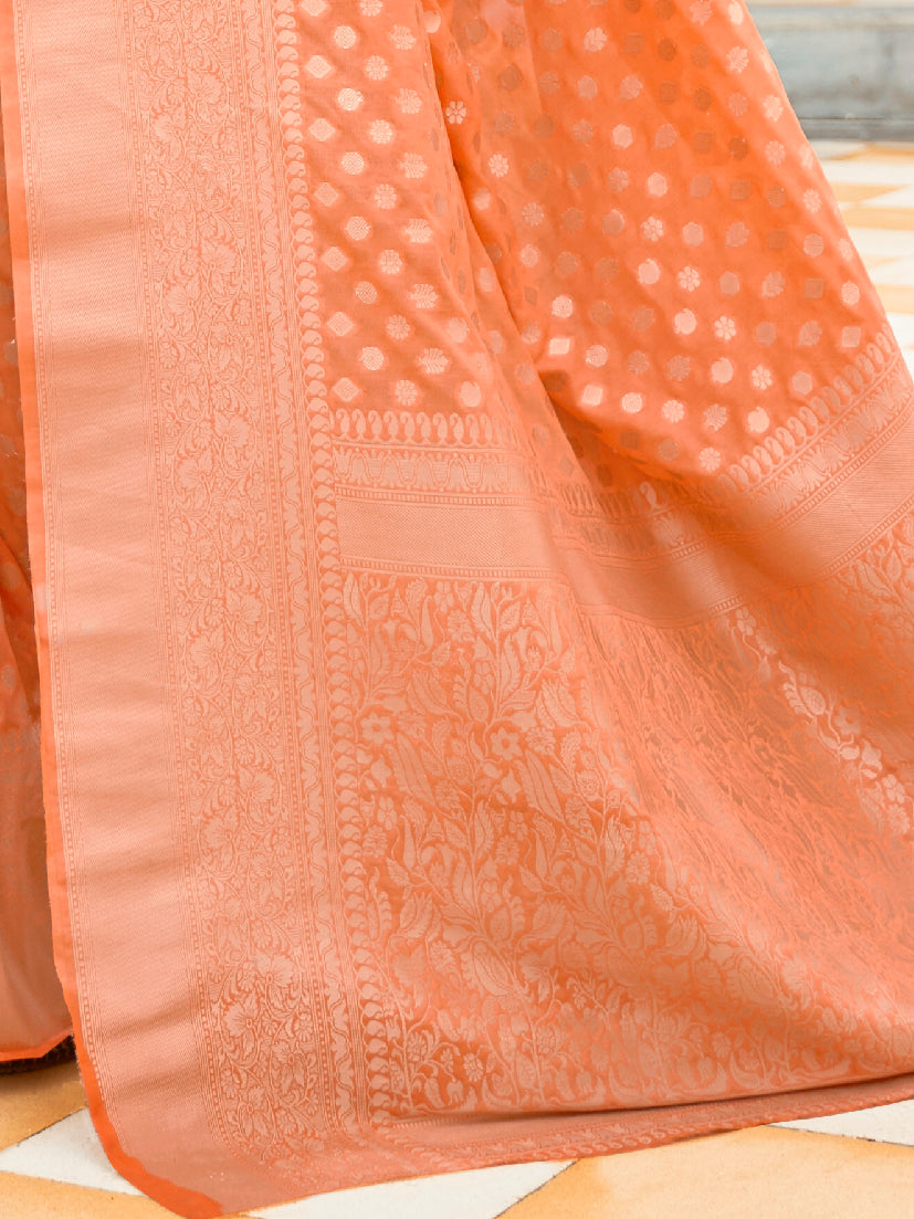 Rusty Peach Banarasi Handloom Silk Saree