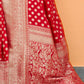 Bright Red Banarasi Handloom Silk Saree