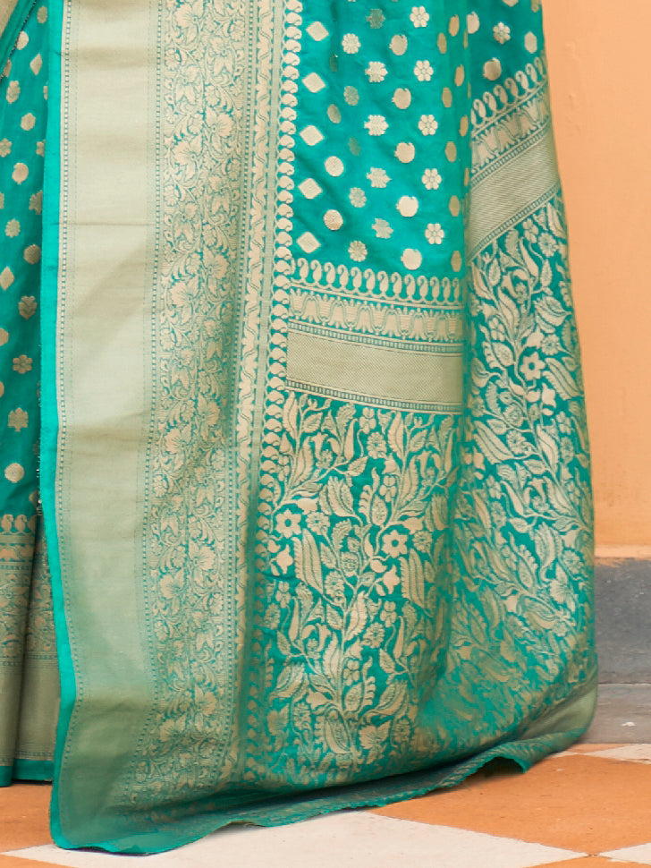 Morning Seagreen Banarasi Handloom Silk Saree