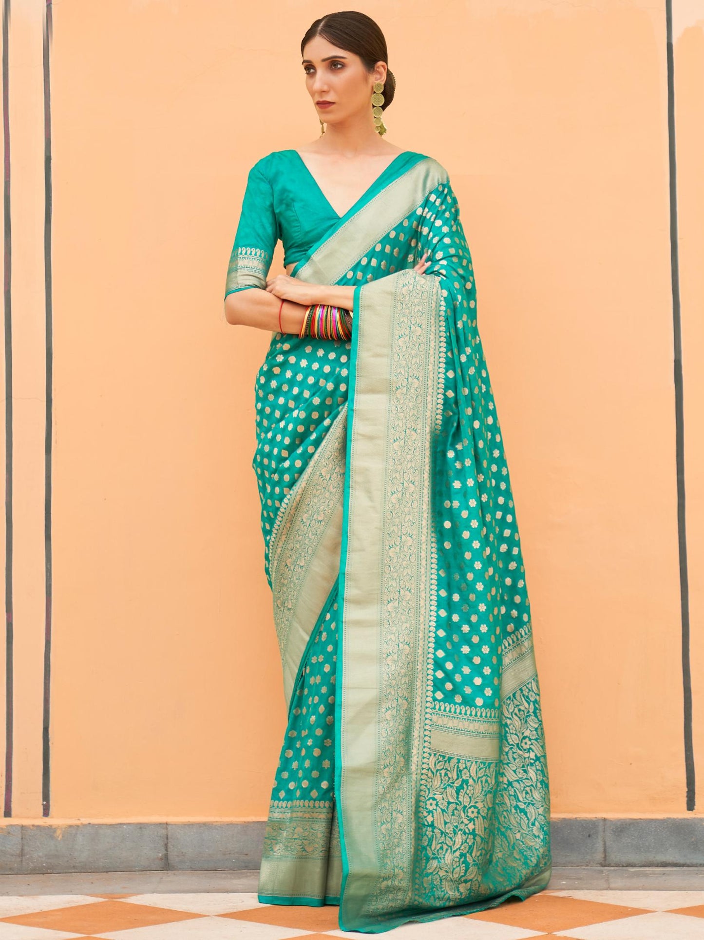 Morning Seagreen Banarasi Handloom Silk Saree