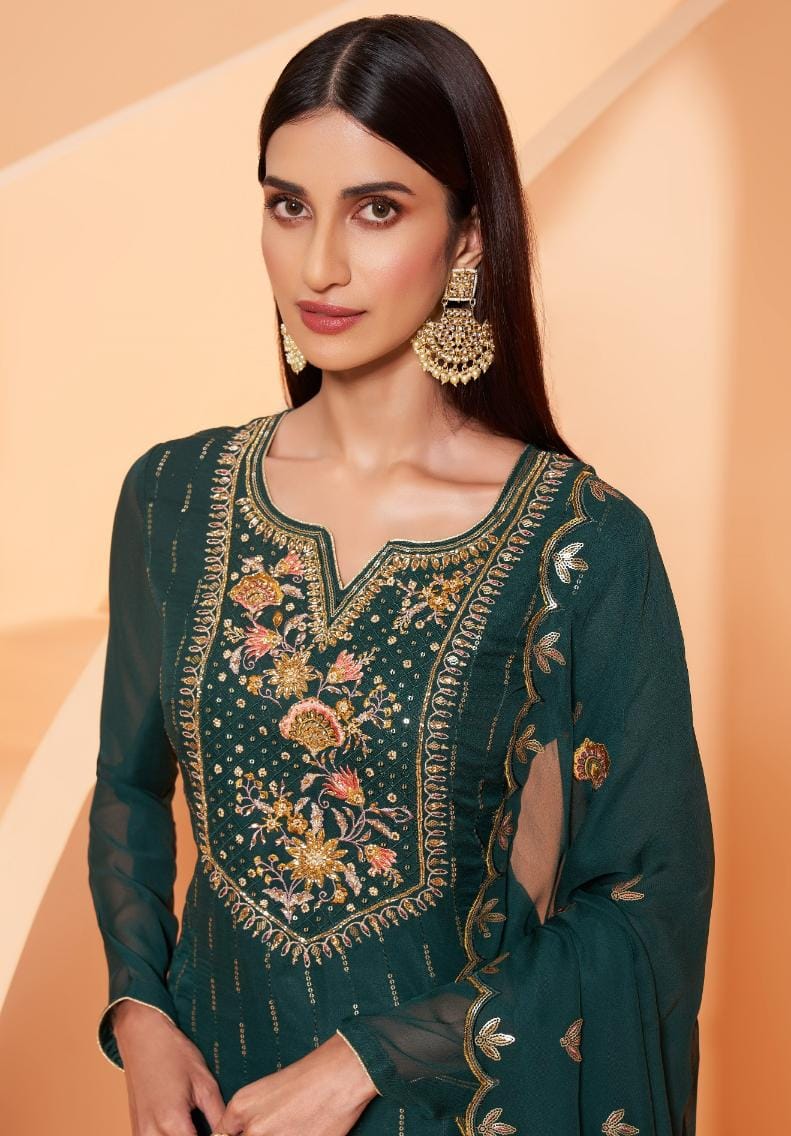 Moss and Mehandi Green Embroidered Georgette Sharara Set