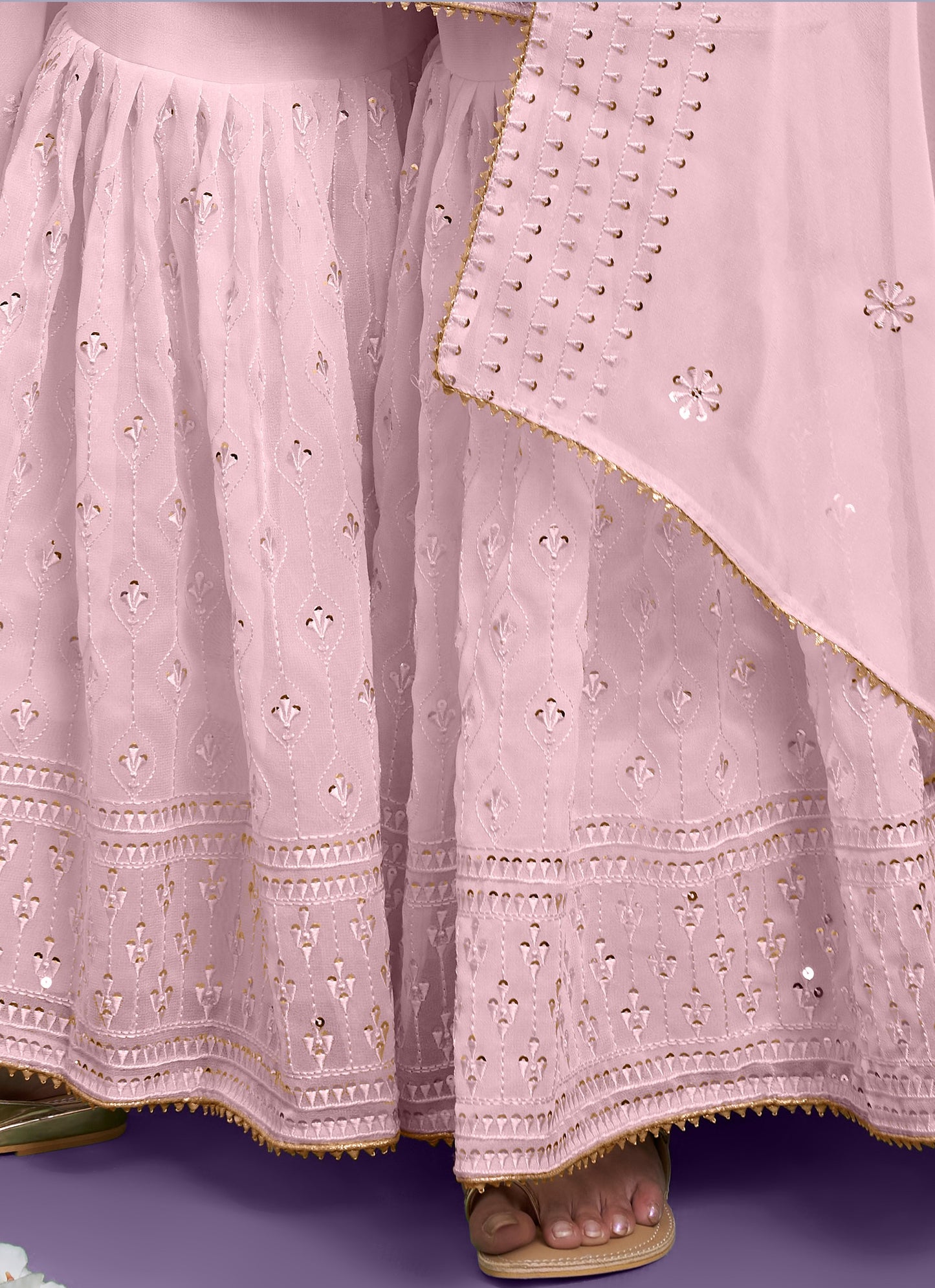 Dusty Rose Pink Embroidered Georgette Sharara Set