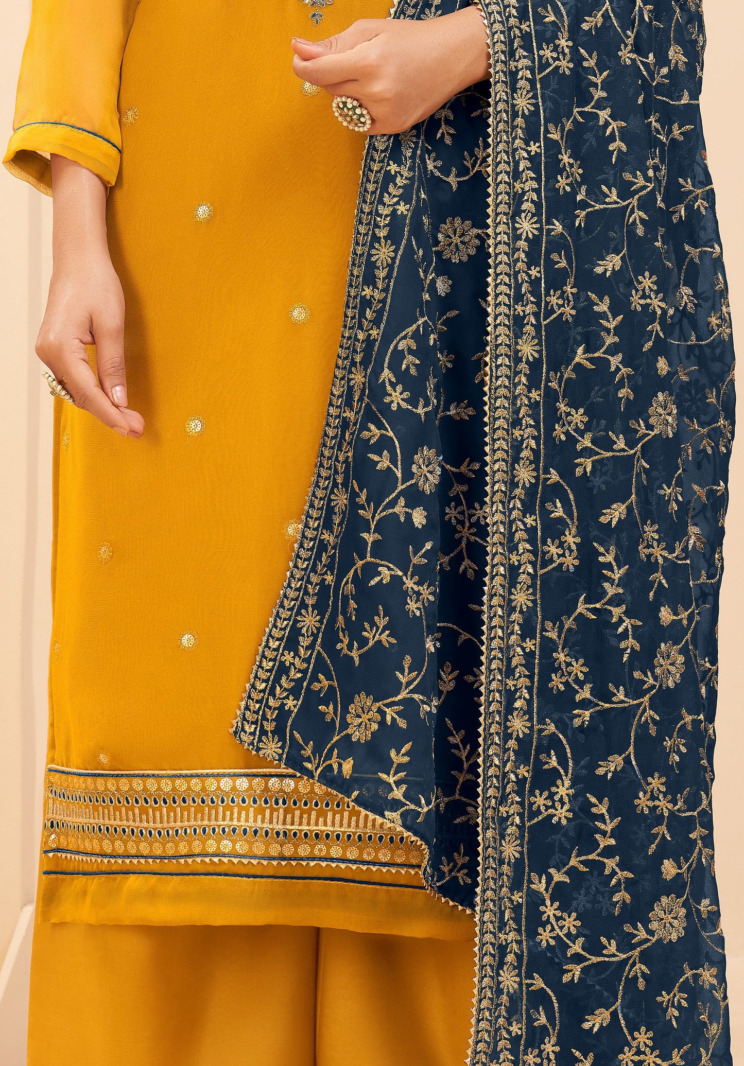 Mustard Yellow Embroidered Georgette Salwar Suit