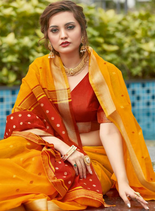 Mustard Yellow Handloom Cotton Saree