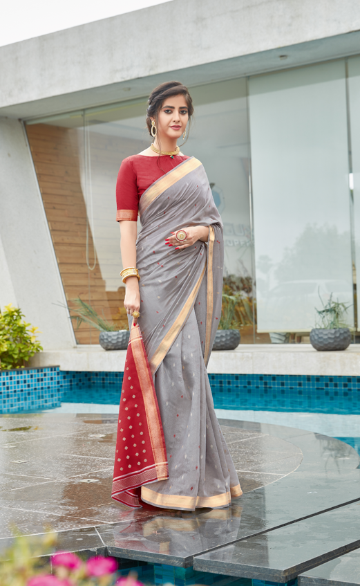 Ash Grey Handloom Cotton Saree