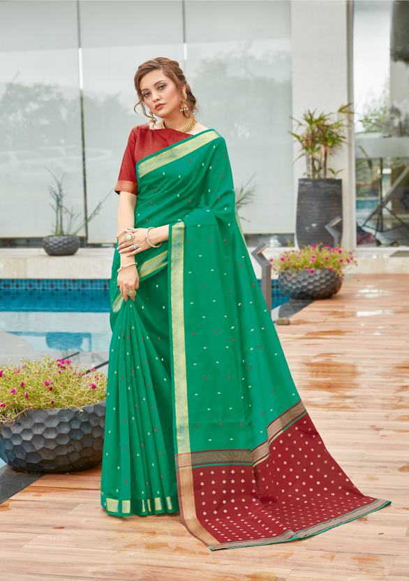 Sap Green Handloom Cotton Saree