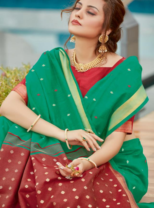 Sap Green Handloom Cotton Saree