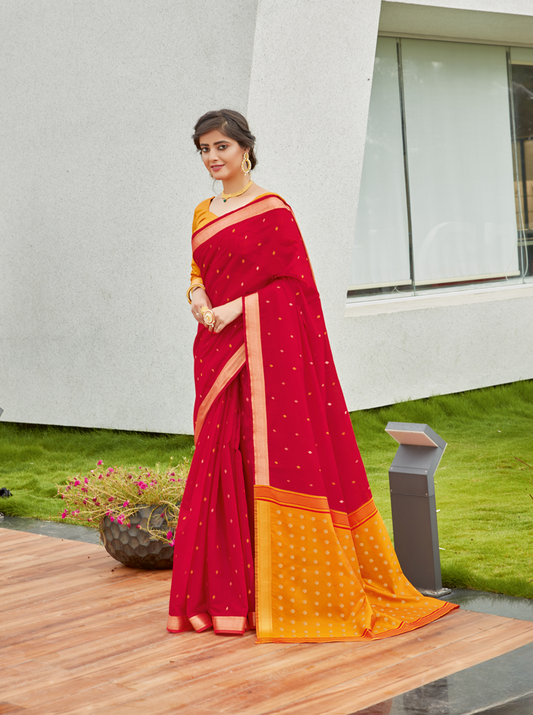 Red & Orange Handloom Cotton Saree