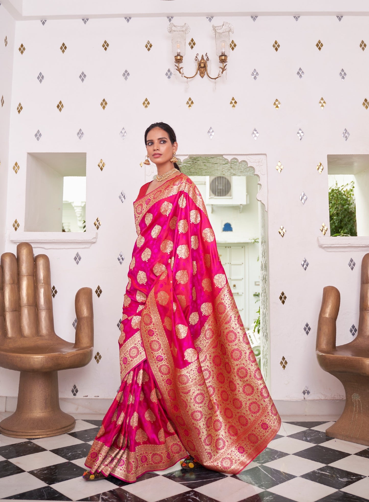 Fuschia Pink Banarasi Silk Saree
