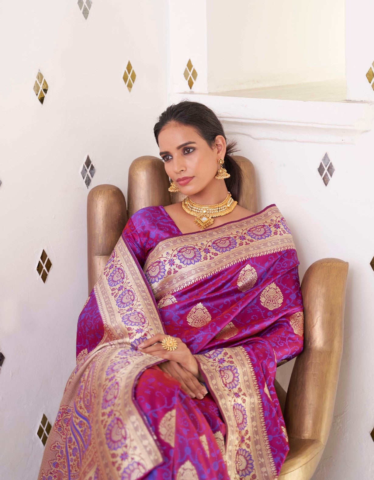 Dark Raspberry Banarasi Silk Saree