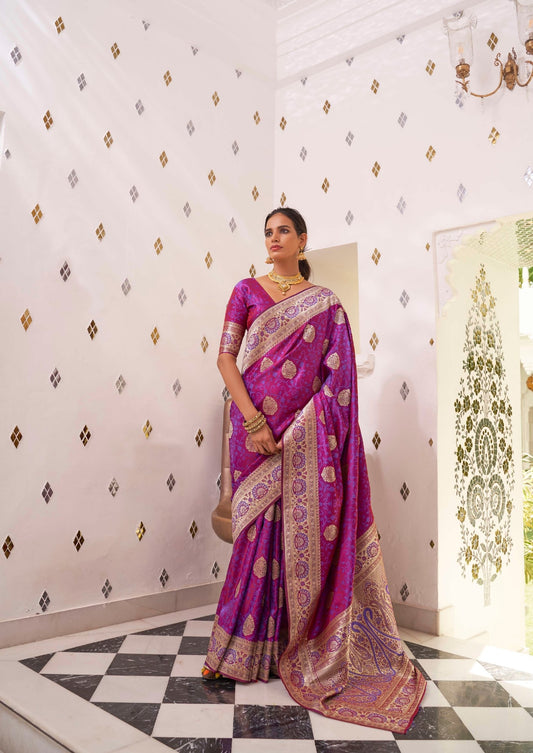 Dark Raspberry Banarasi Silk Saree