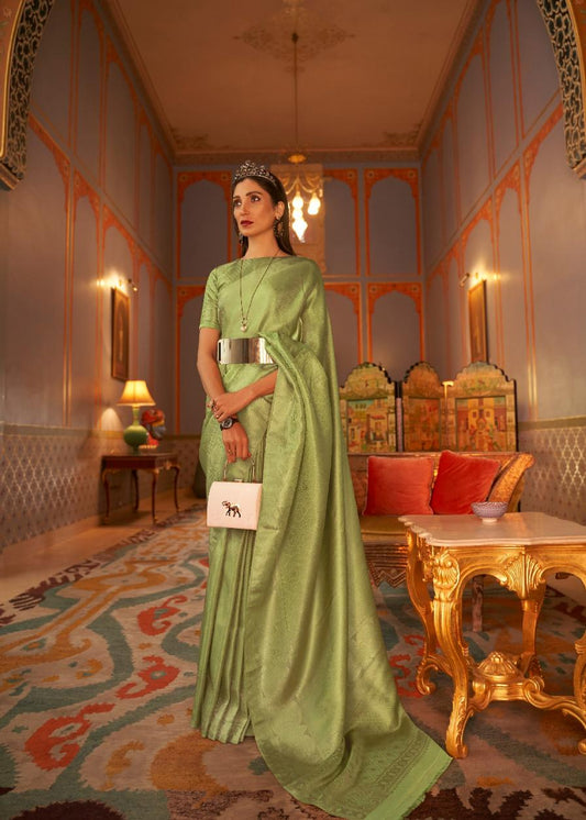 Pista Green Brocade Woven Kanjivaram Silk Saree