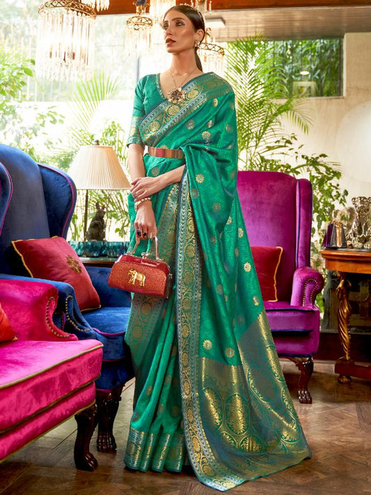 Moss Green Banarasi Soft Silk Saree