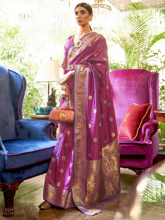 Pancy Purple Banarasi Soft Silk Saree