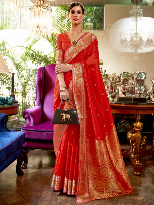 Ruby Red Banarasi Soft Silk Saree