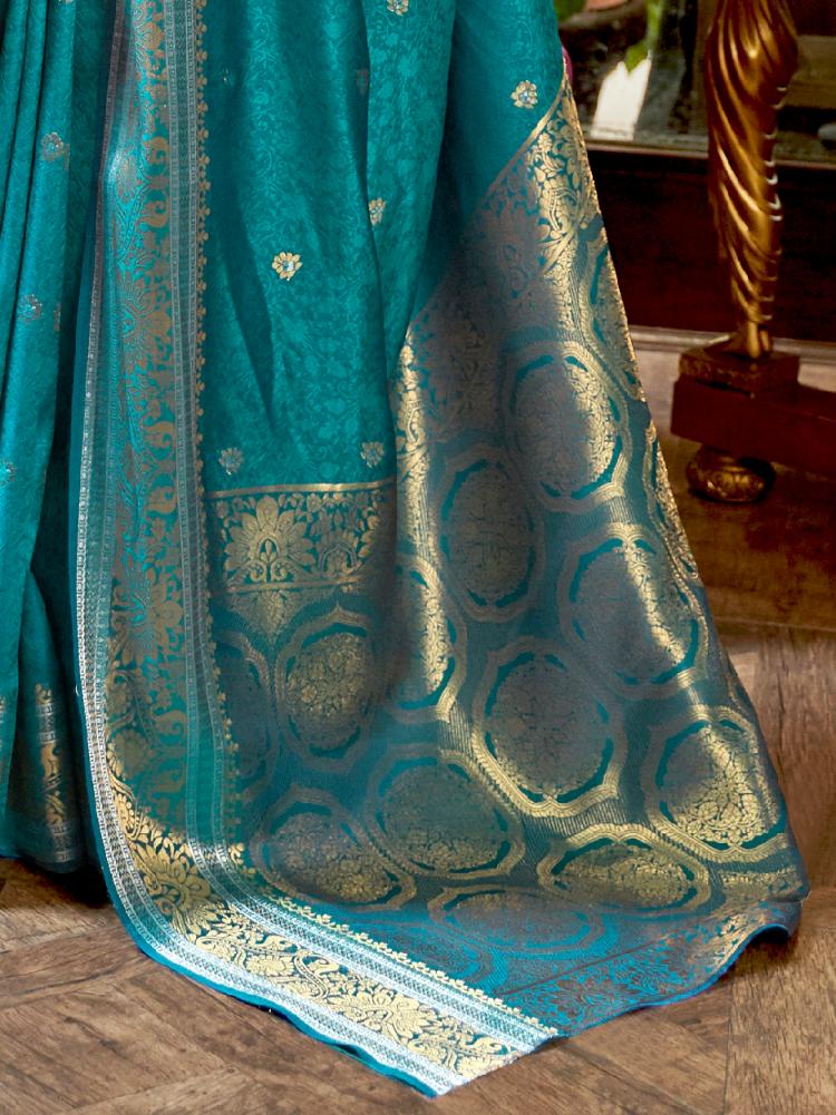 Cerulean Blue Banarasi Soft Silk Saree