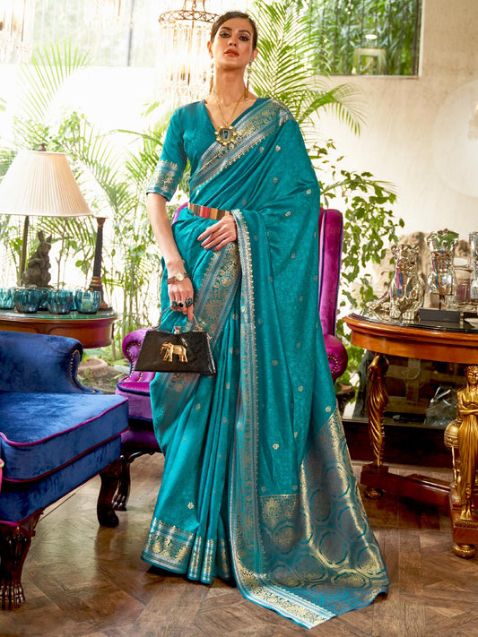 Cerulean Blue Banarasi Soft Silk Saree