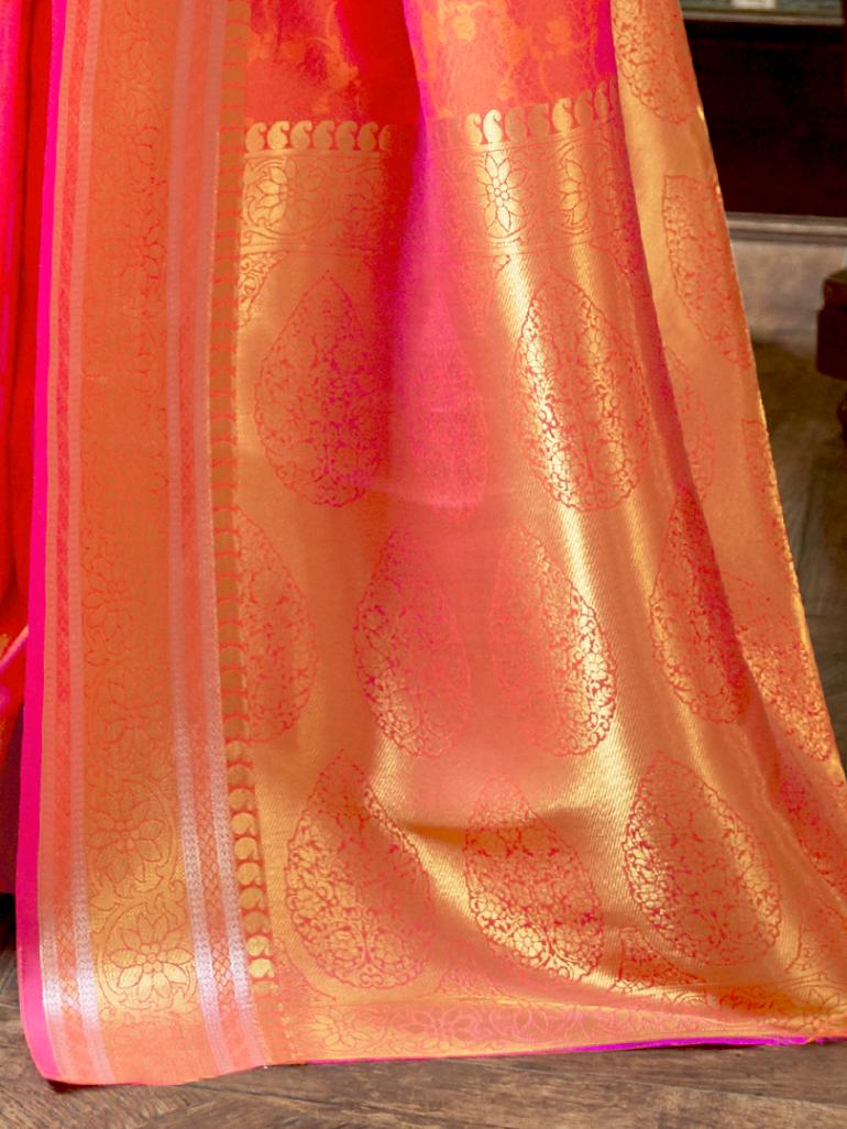 Orange and Purple Dual Shade Banarasi Soft Silk Saree