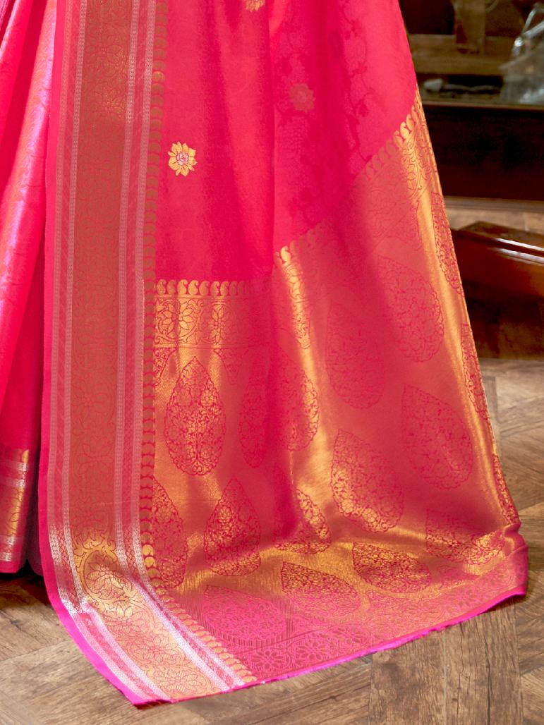 Hibiscus Pink Banarasi Soft Silk Saree