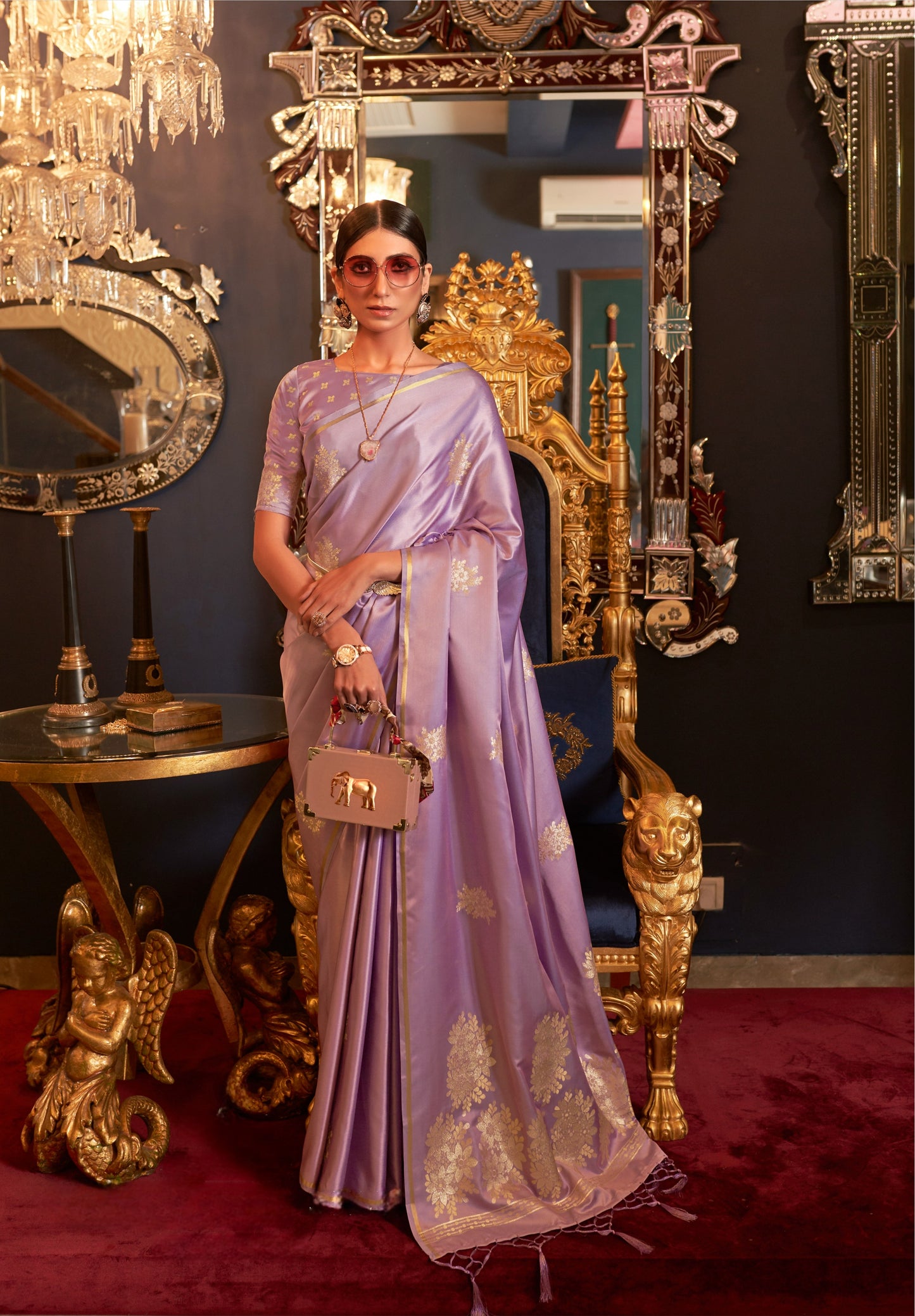 Lavendar Smooth Satin Silk Saree