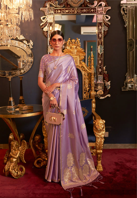 Lavendar Smooth Satin Silk Saree