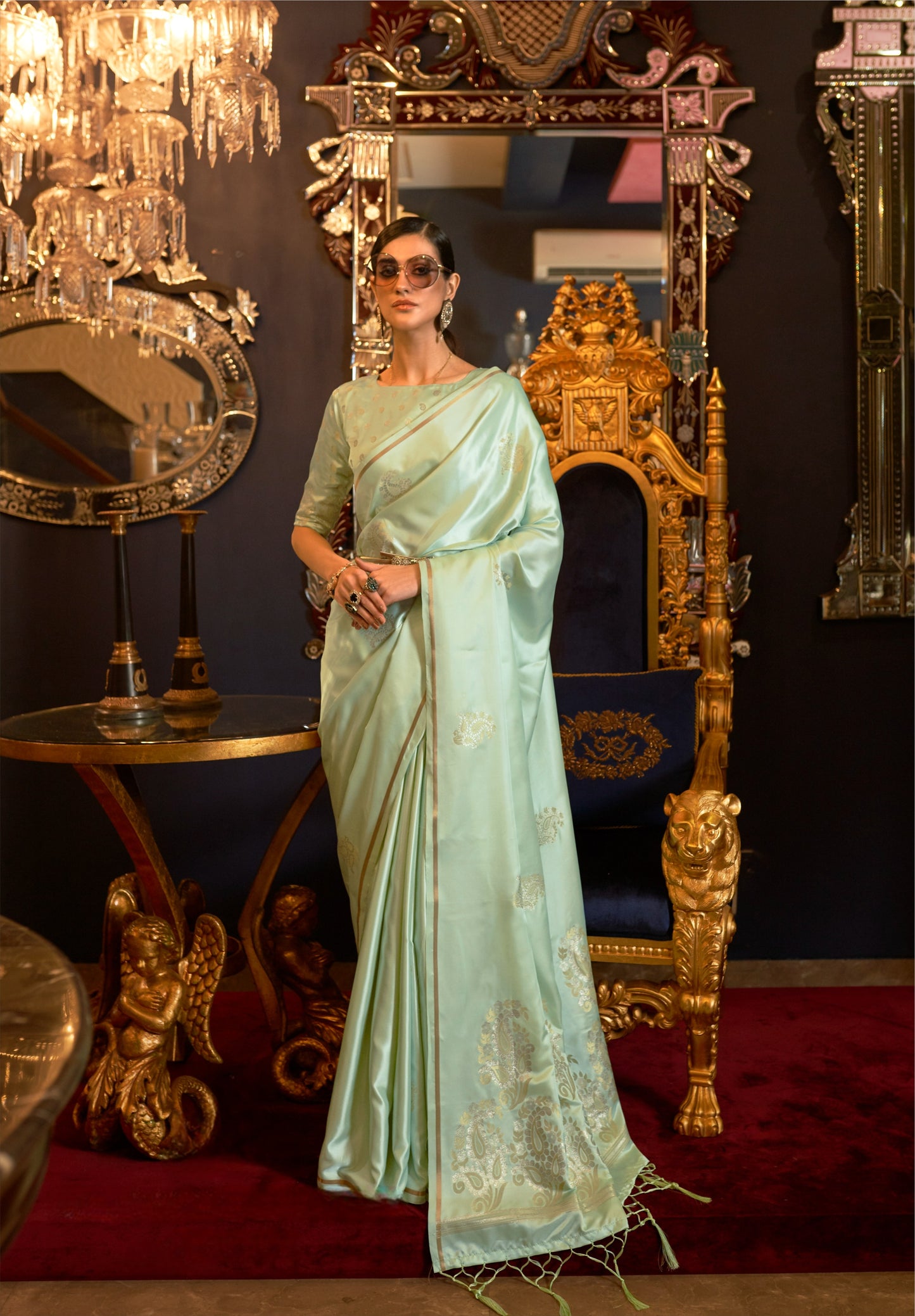 Fern Green Satin Silk Saree