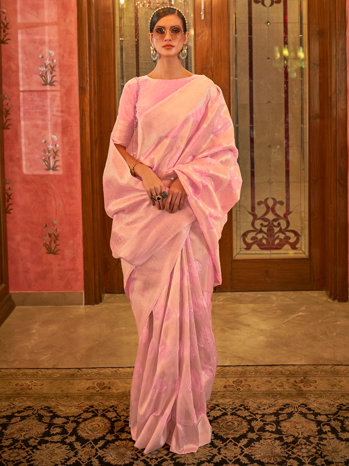 Sea Pink Woven Zari Silk Saree