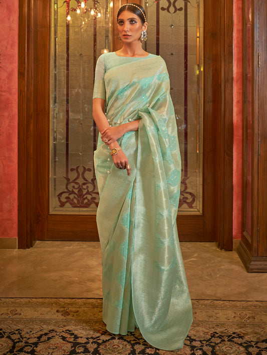 Mint Green Woven Zari Silk Saree