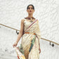 Off White Printed Kalamkari Satin Crepe Silk Saree