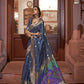 Aegean Blue Banarasi Silk Saree with Printed Paithani Pallu
