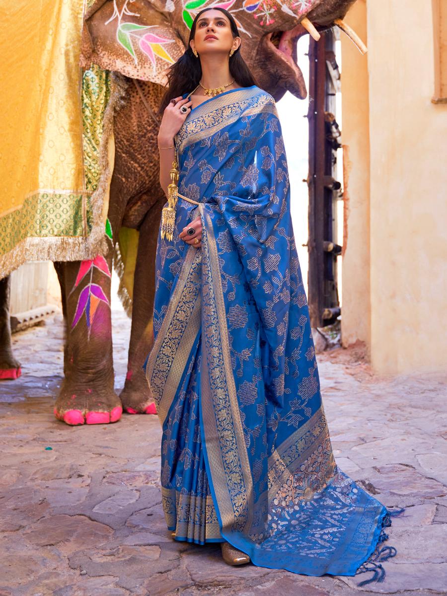 Lapis Blue Banarasi Handloom Soft Silk Saree