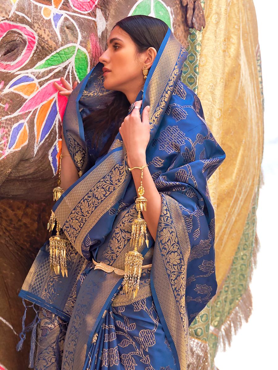 Lapis Blue Banarasi Handloom Soft Silk Saree