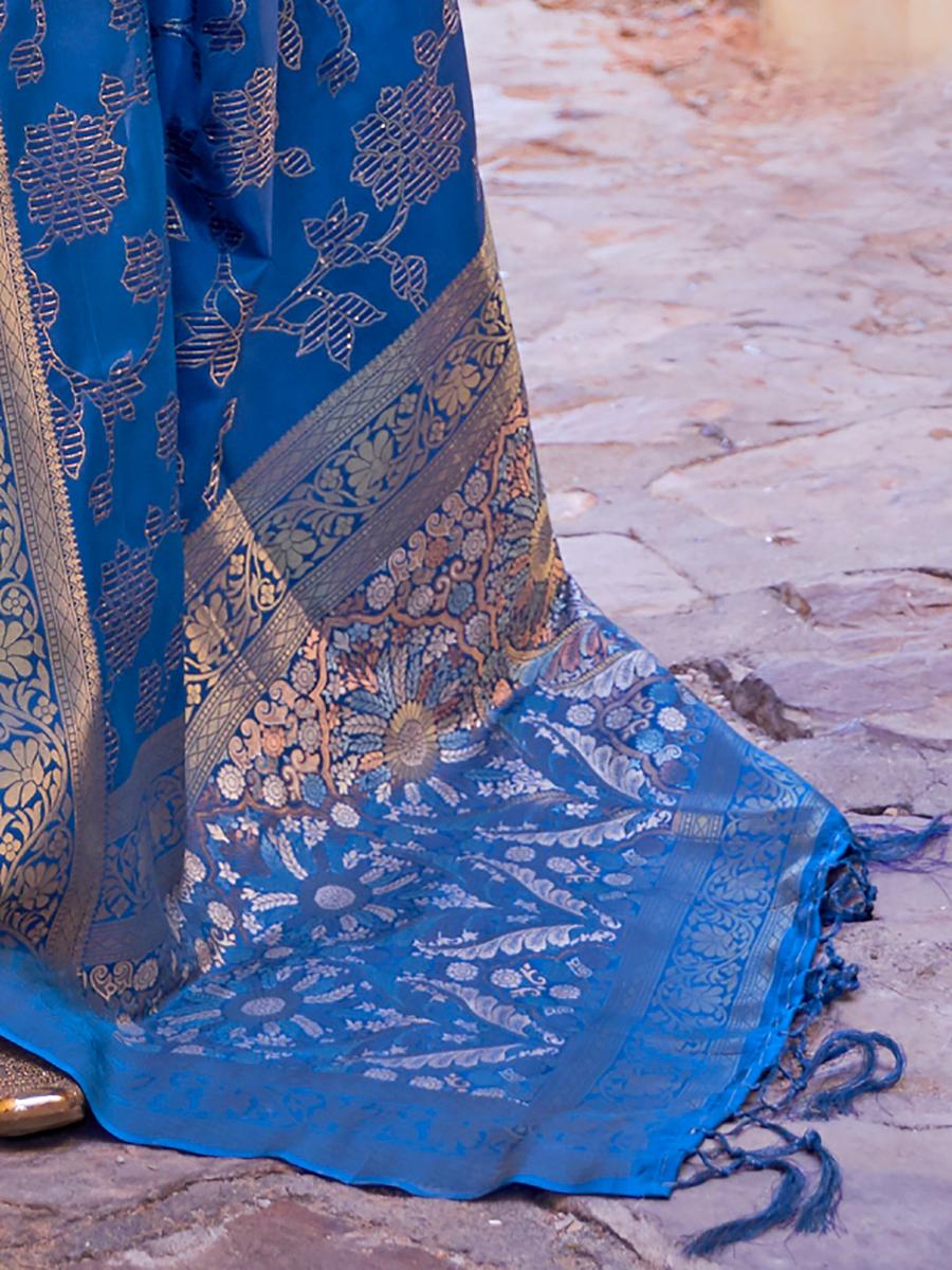 Lapis Blue Banarasi Handloom Soft Silk Saree