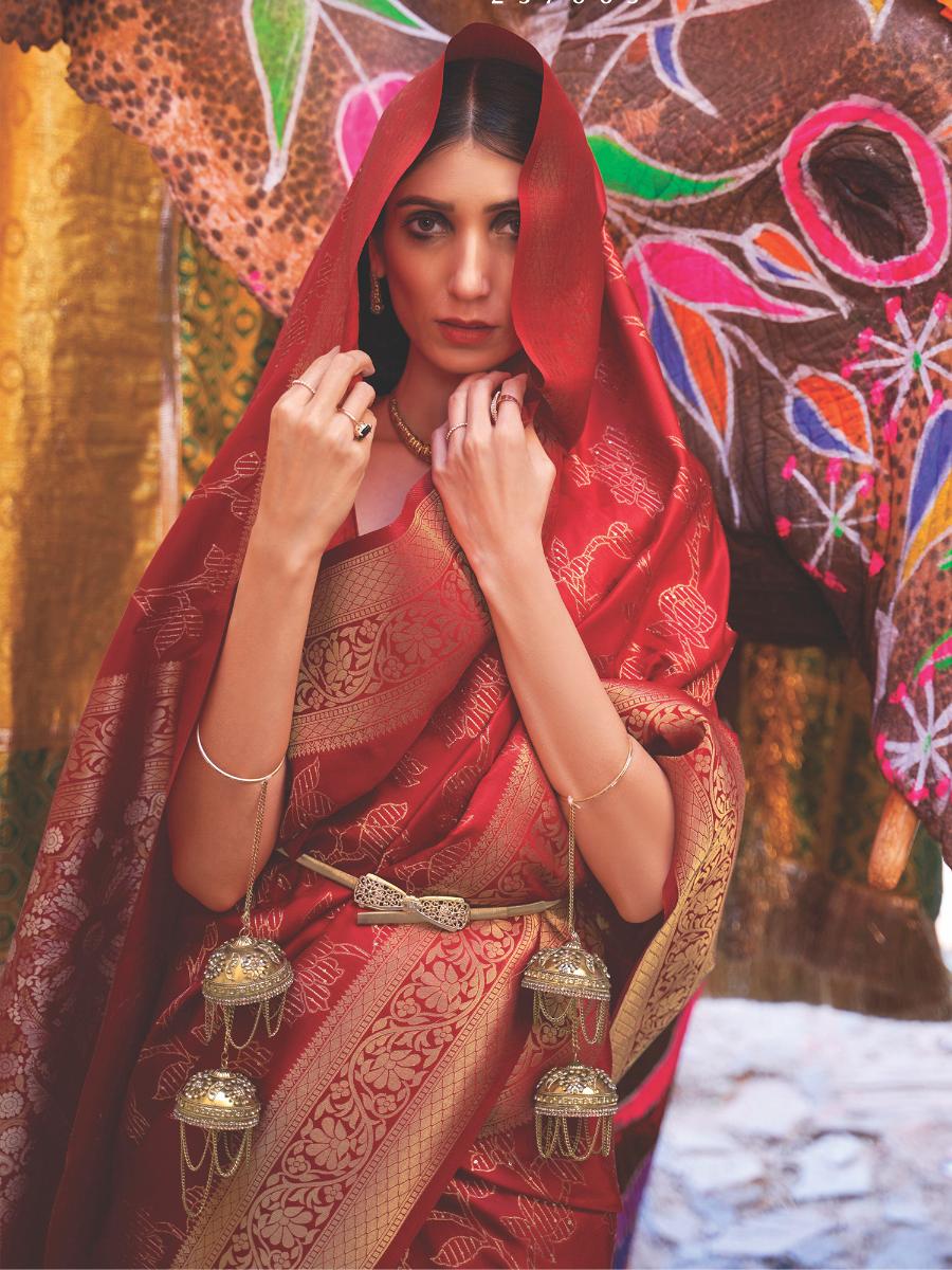 Scarlet Red Banarasi Handloom Soft Silk Saree