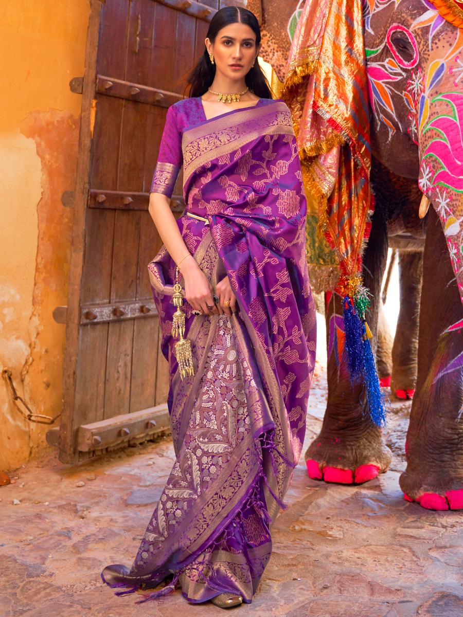 Pancy Purple Banarasi Handloom Soft Silk Saree