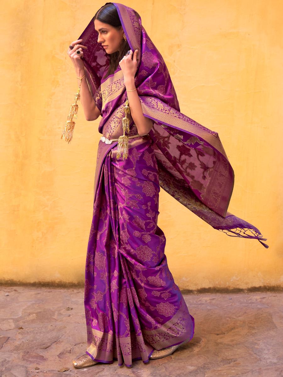 Pancy Purple Banarasi Handloom Soft Silk Saree