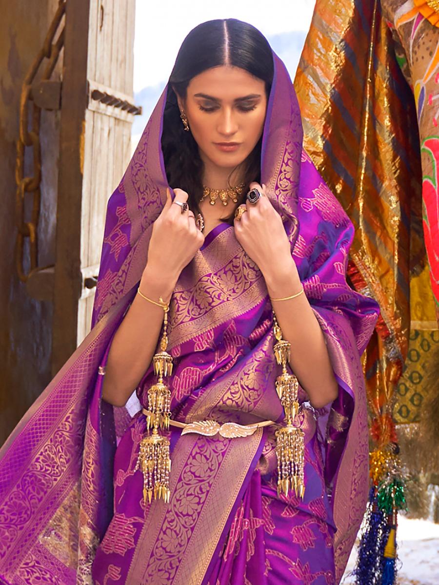 Pancy Purple Banarasi Handloom Soft Silk Saree