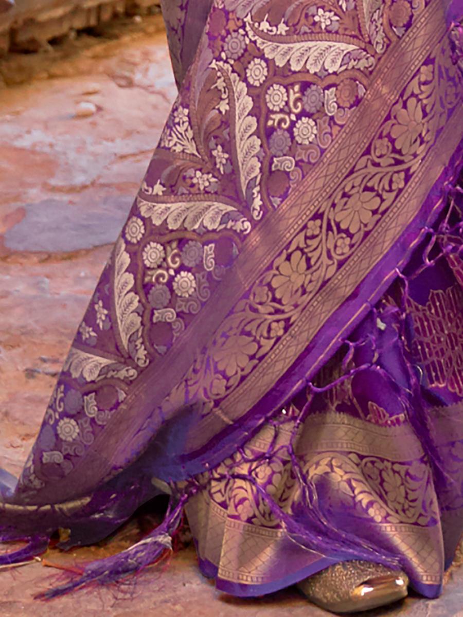 Pancy Purple Banarasi Handloom Soft Silk Saree