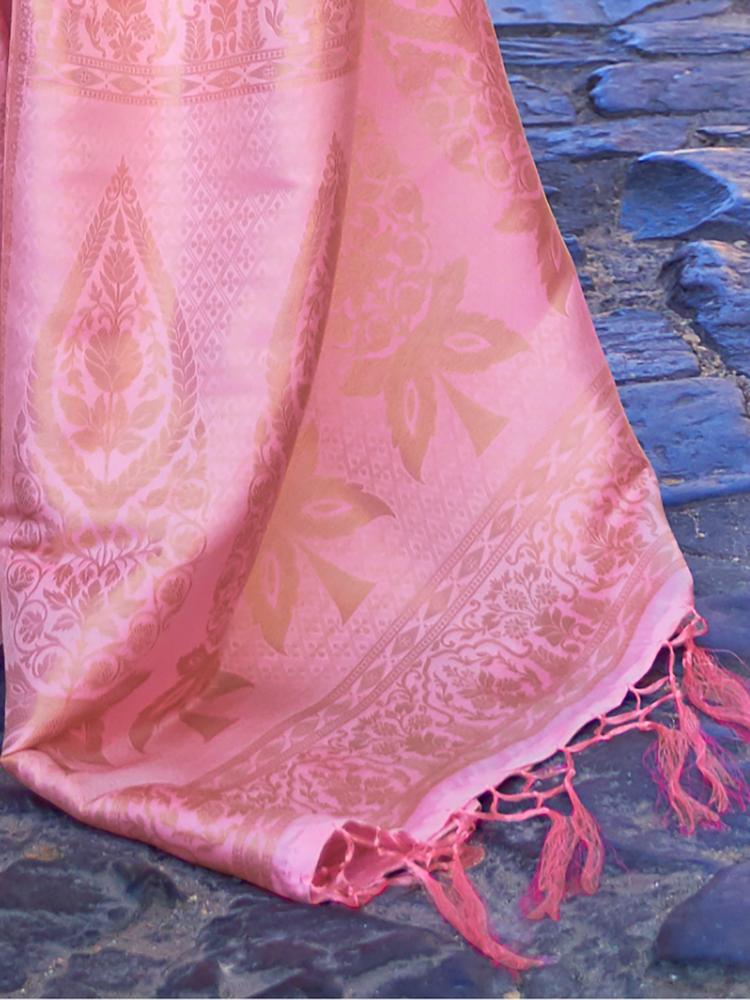 Salmon Pink Handloom Woven Kanjivaram Silk Saree