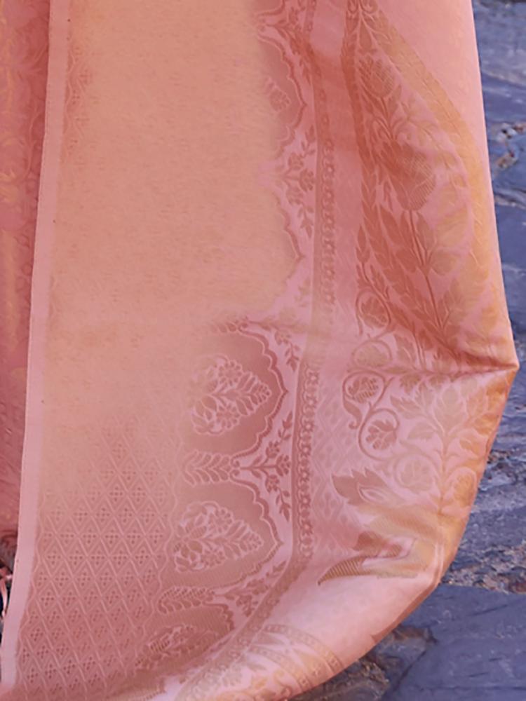 Apricot Peach Handloom Woven Kanjivaram Silk Saree