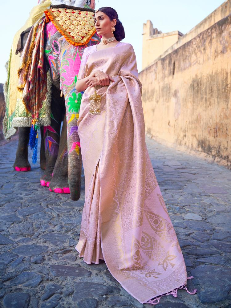 Light Lavendar Handloom Woven Kanjivaram Silk Saree