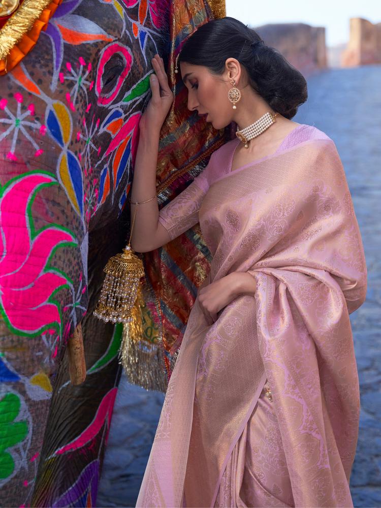 Light Lavendar Handloom Woven Kanjivaram Silk Saree