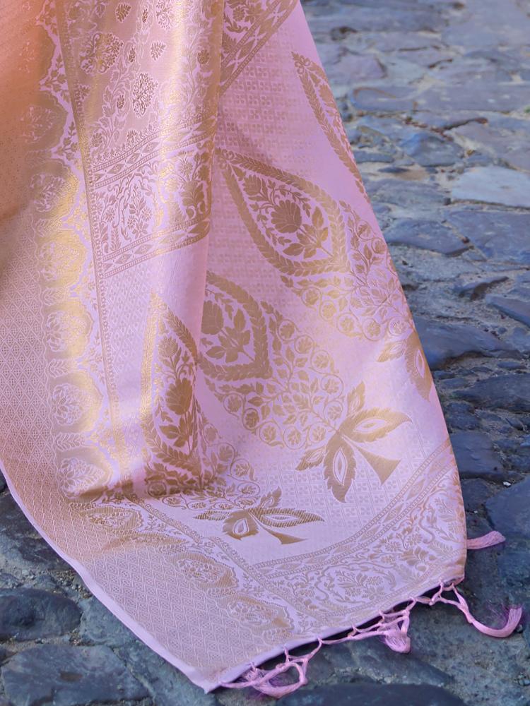 Light Lavendar Handloom Woven Kanjivaram Silk Saree