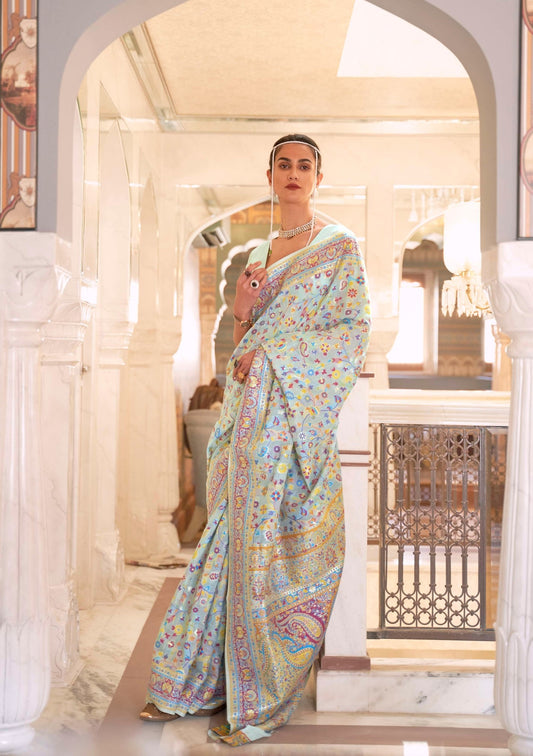 Seafoam Blue Kashmiri Kani Jamewar Saree