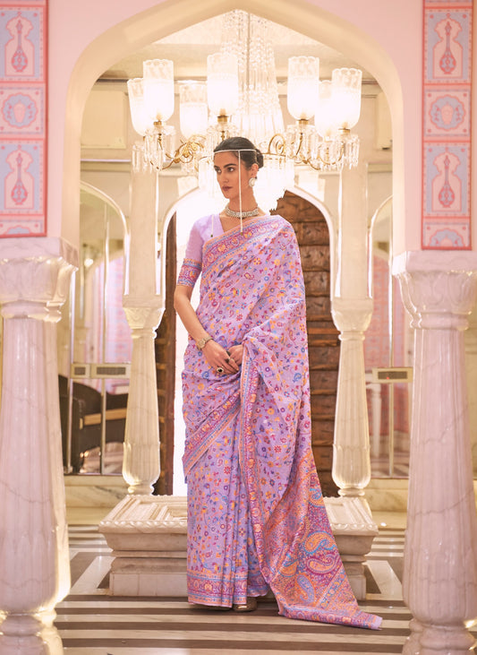 Crepe Pink Kashmiri Kani Jamewar Saree